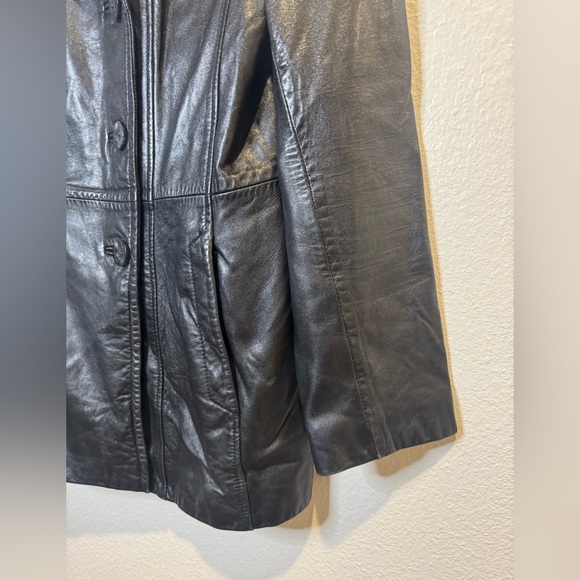 Reaction by Kenneth Cole Women's Y2K Black Leather Blazer Jacket Size M - Picture 5 of 10